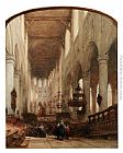 Worshippers In The Central Aisle Of The Pieterskerk, Leyden by Johannes Bosboom
